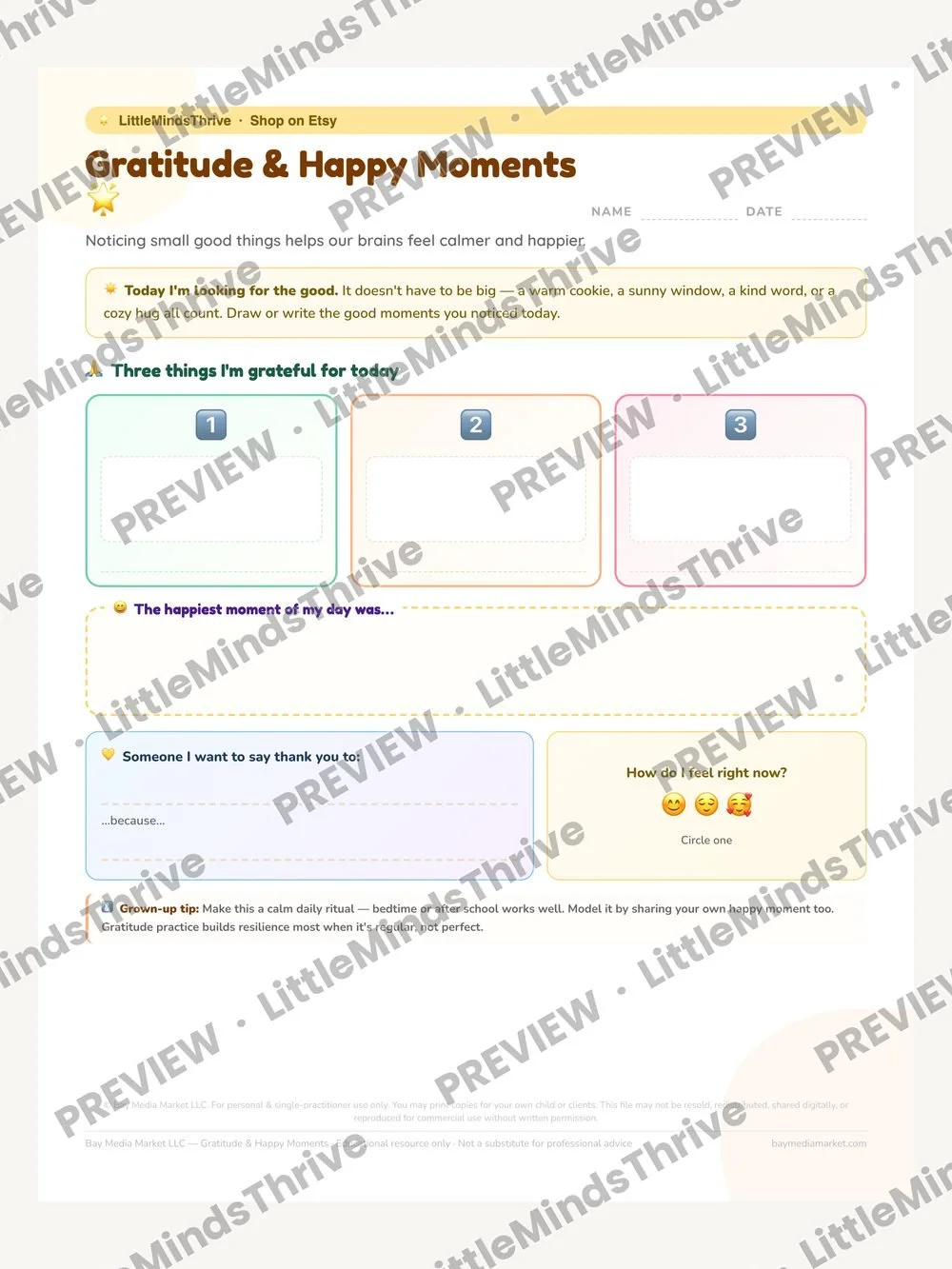 Gratitude & Happy Moments Worksheet