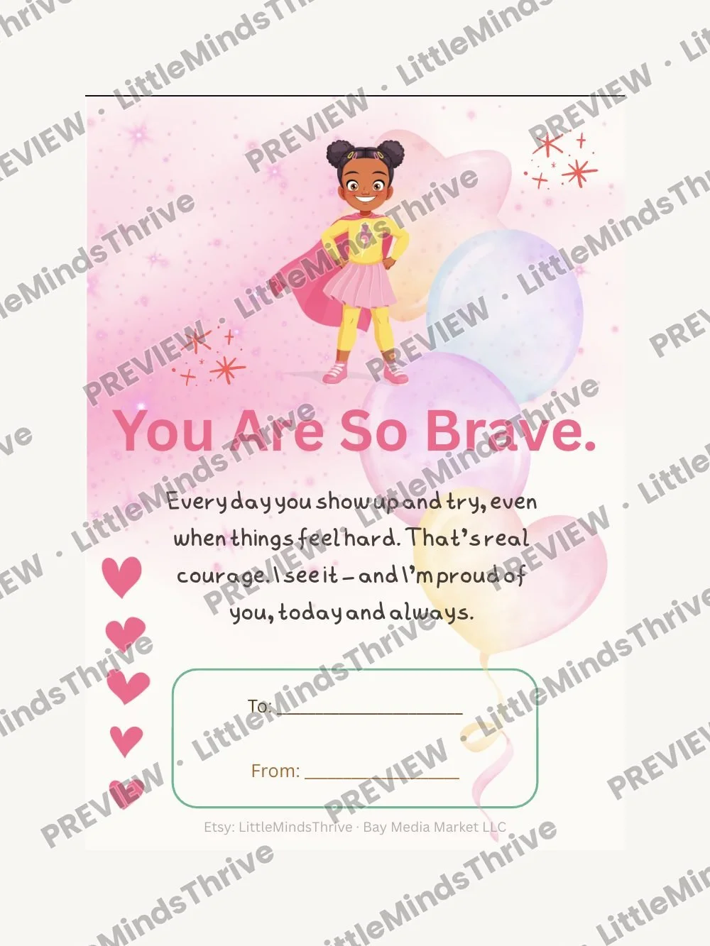 You Are So Brave Card — Girl, Pink Balloons