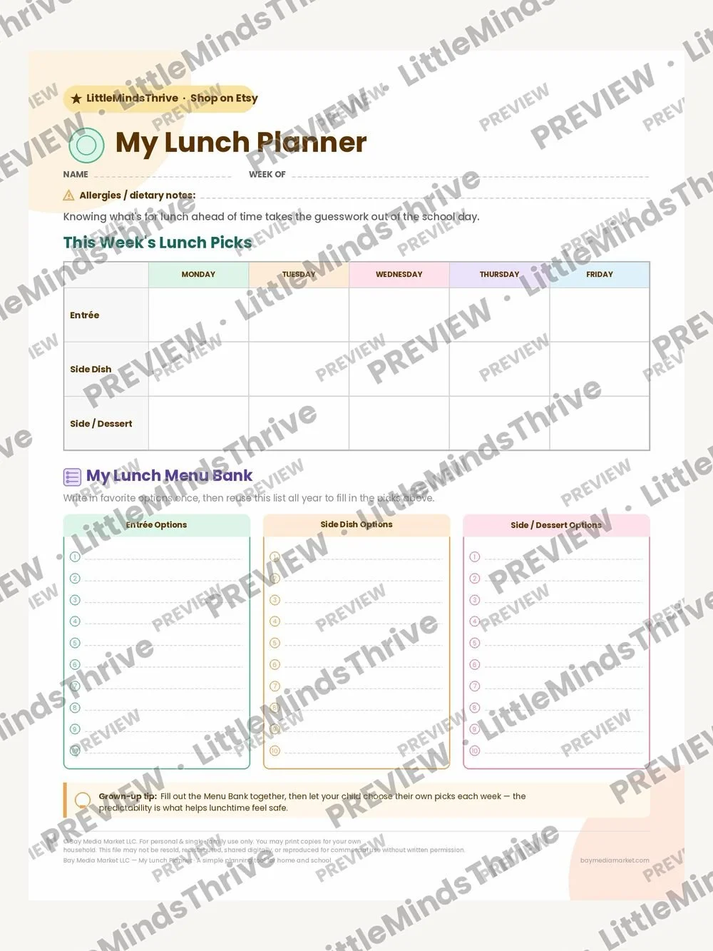 My Lunch Planner — Weekly Menu Picker