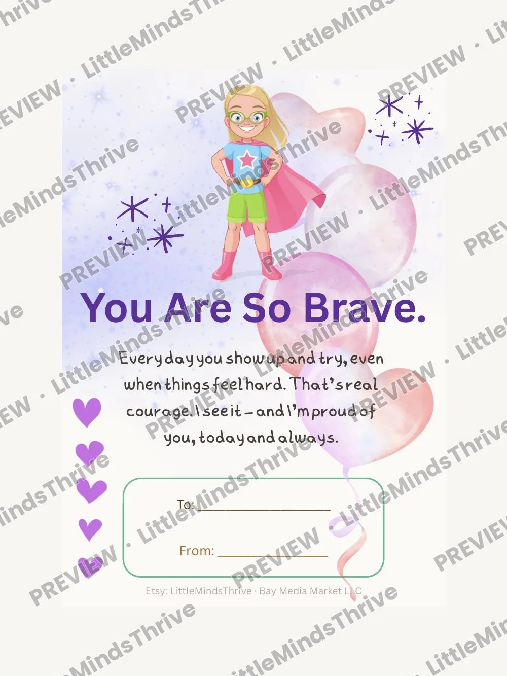 You Are So Brave Card — Girl, Lavender Sparkle