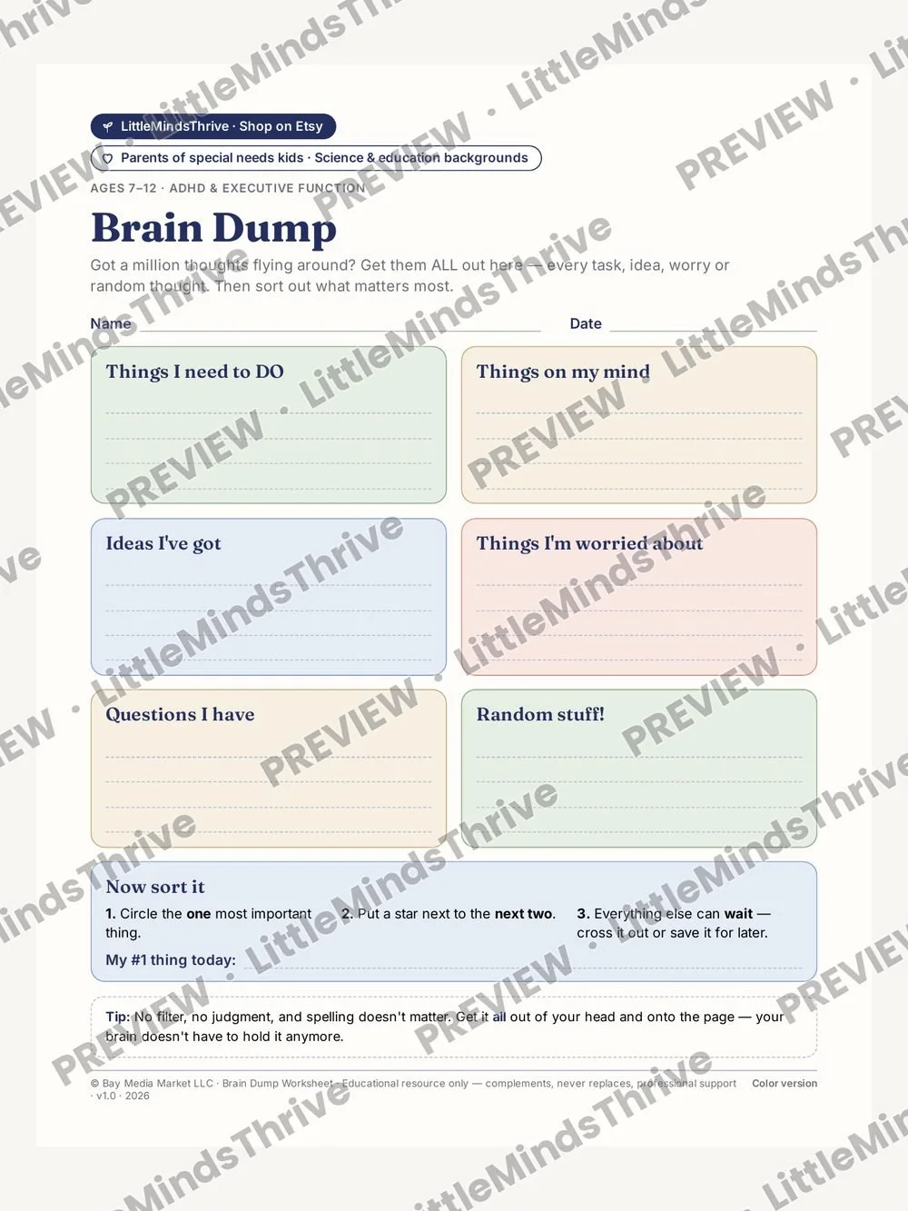 Brain Dump Worksheet