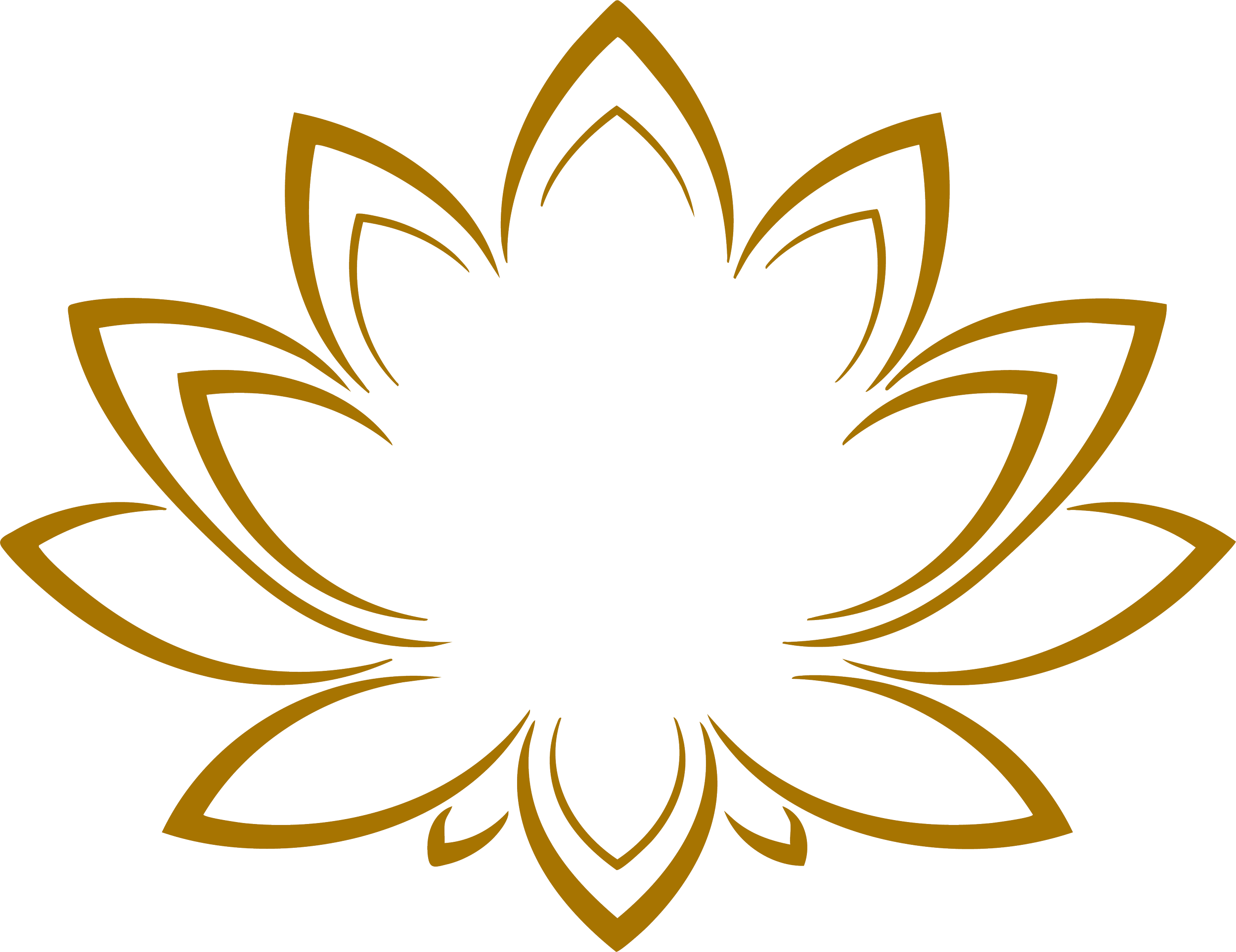 Stylized gold lotus flower outline on black background.