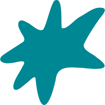 A blue star-shaped splatter or splash mark.