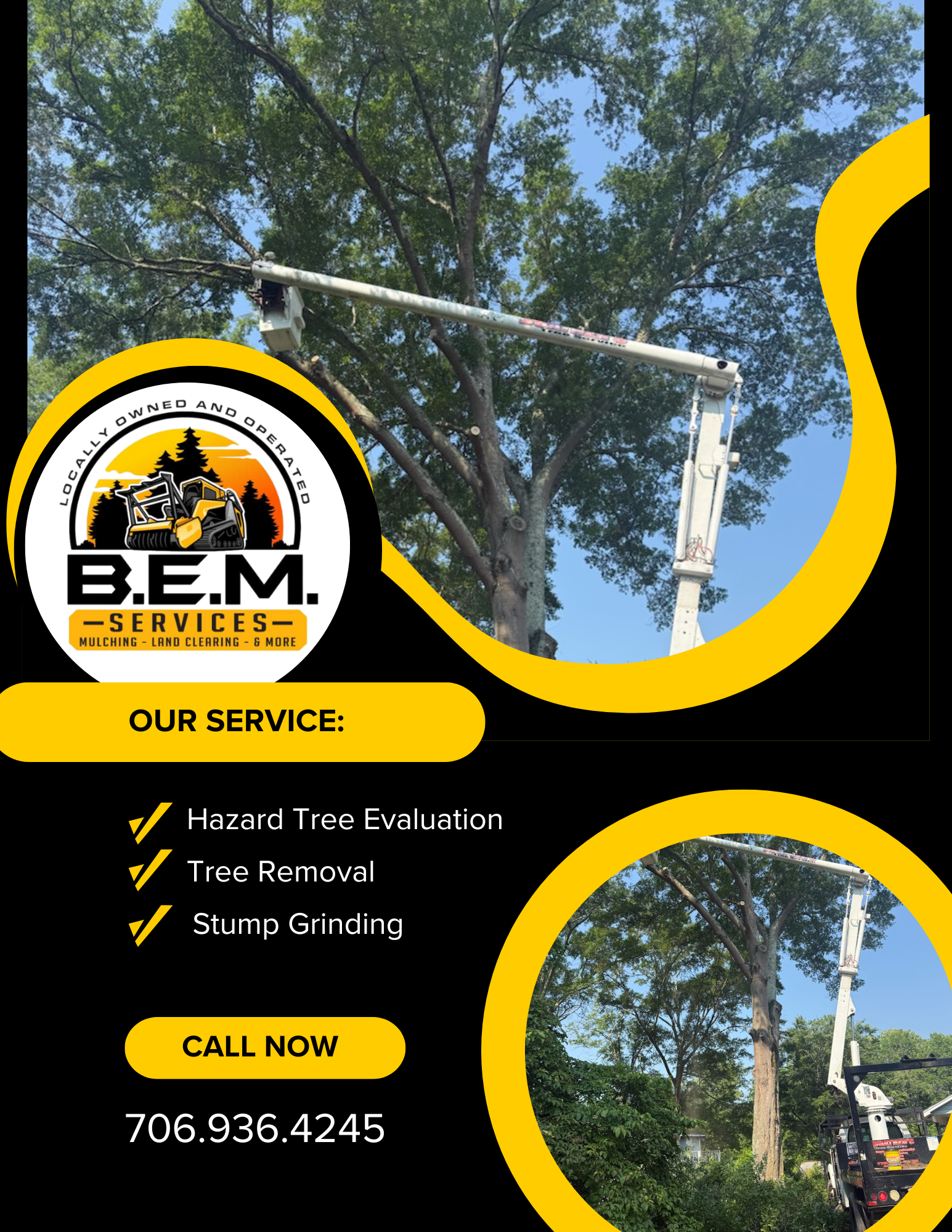 hazardous / dangerous tree removal, tree lemming, tree trimming, bucket truck
