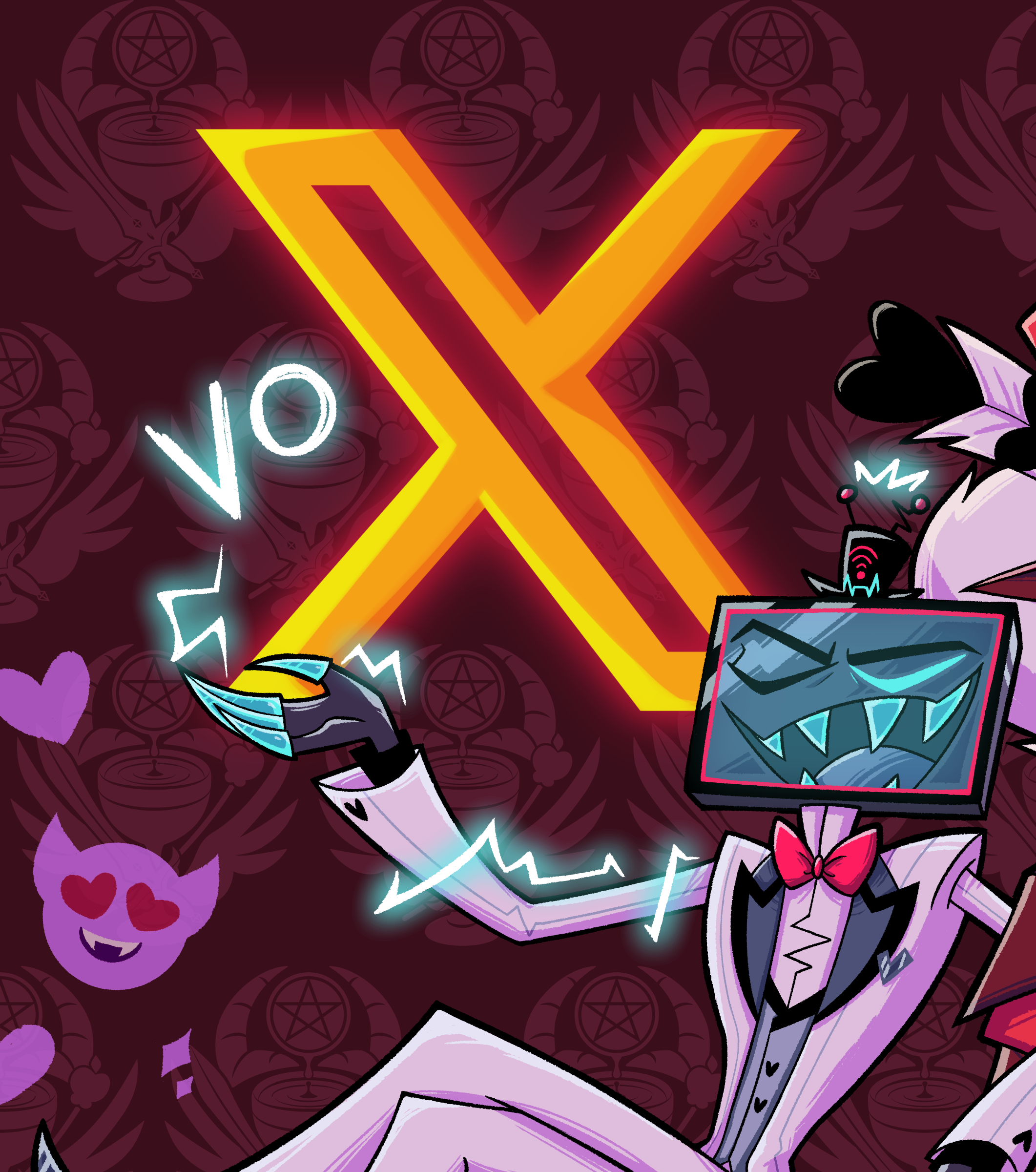 The X logo featuring Vox, his electricity adding a "V O" in front of the X logo.