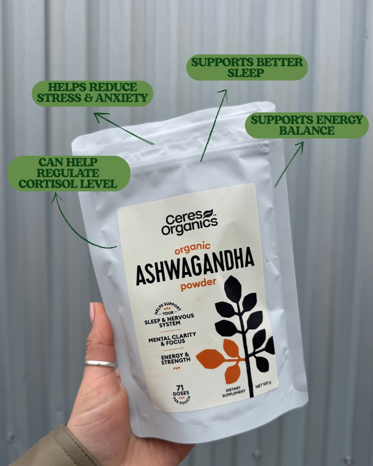 ASHWAGANDHA 🌿✨
The natural adaptogen everyone&rsquo;s talking about&hellip; here&rsquo;s why 💚
- Helps reduce stress &amp; anxiety
- Supports better sleep 
- May improve focus &amp; mental clarity 
- Supports energy balance (without the crash)
- Ca