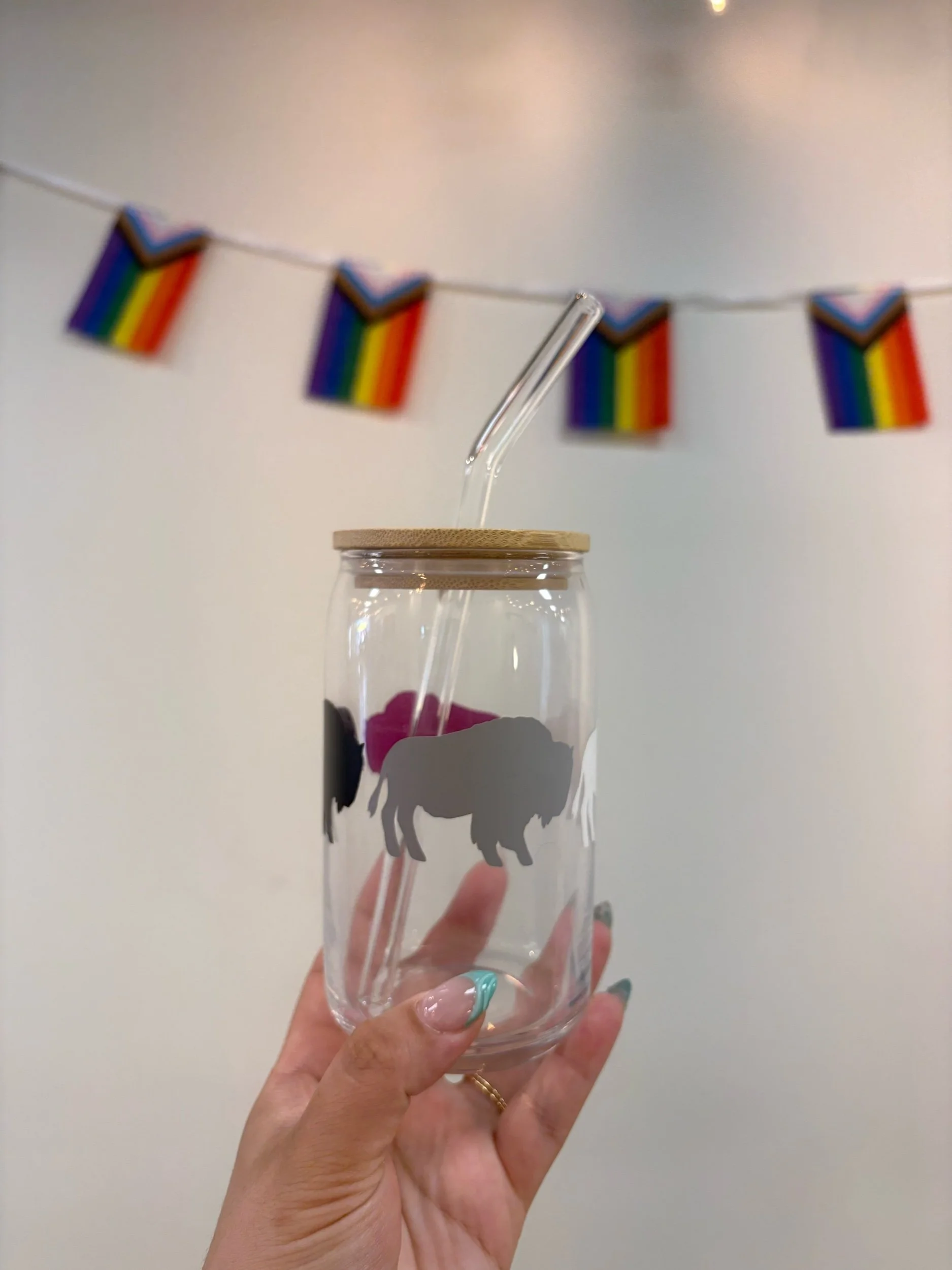 Buffalo Pride Bamboo Lid Glass Cup