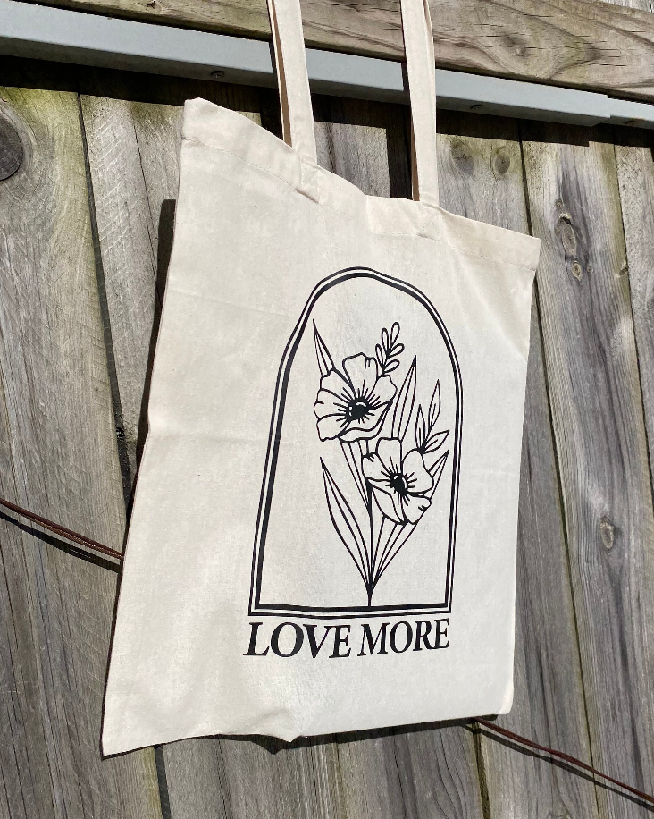 Love More Floral Canvas Tote Bag