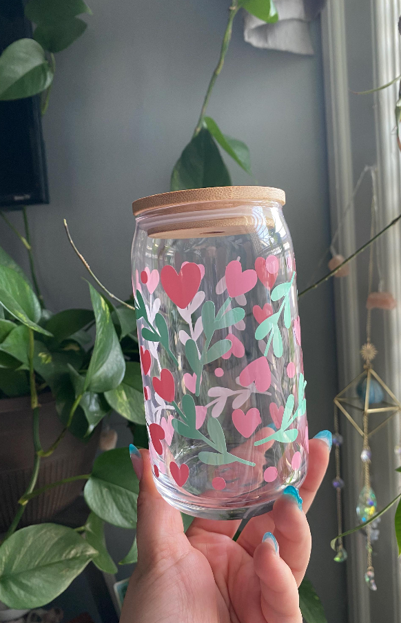 Blooming Love Bamboo Lid Glass Cup