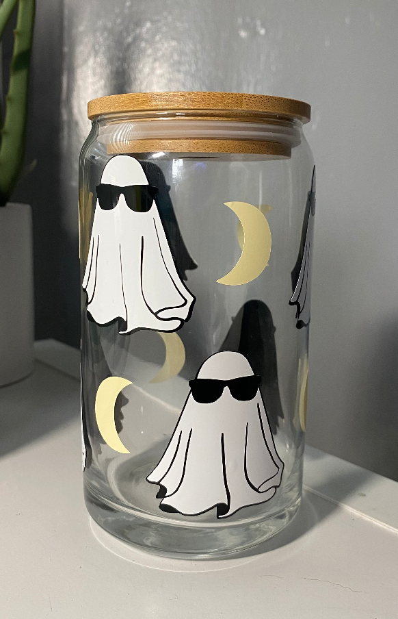 Cool Ghouls Bamboo Lid Glass Cup