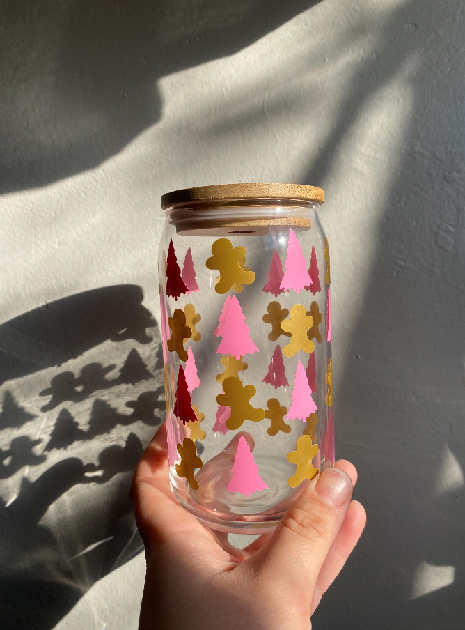 Gingerbread Forest Bamboo Lid Glass Cup