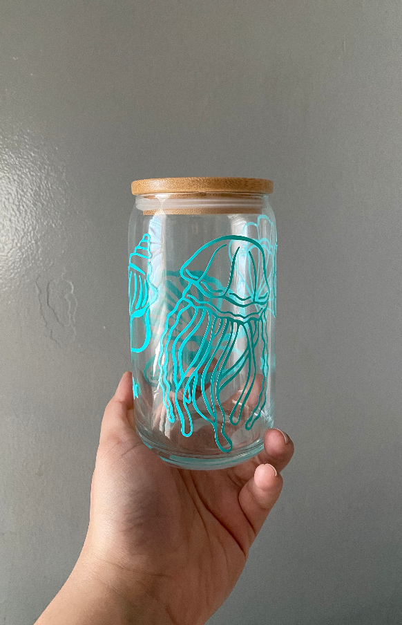 Sea Life Bamboo Lid Glass Cup