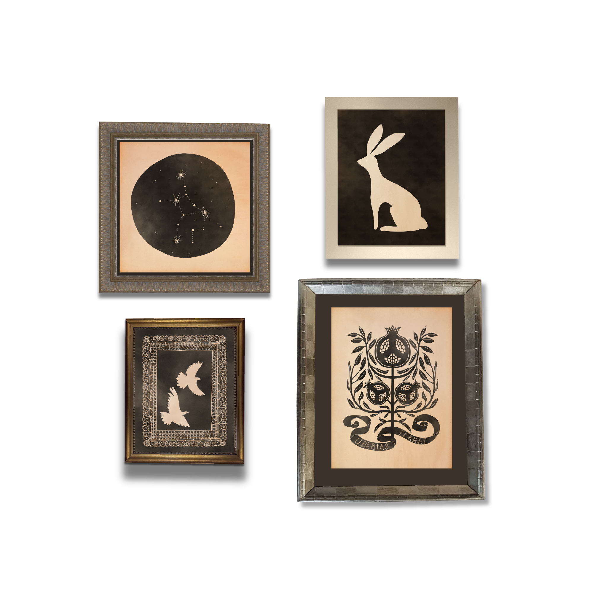 Virgo Constellation Haghaus Good Harvest Virgo doves pomegranate hare vignette.png