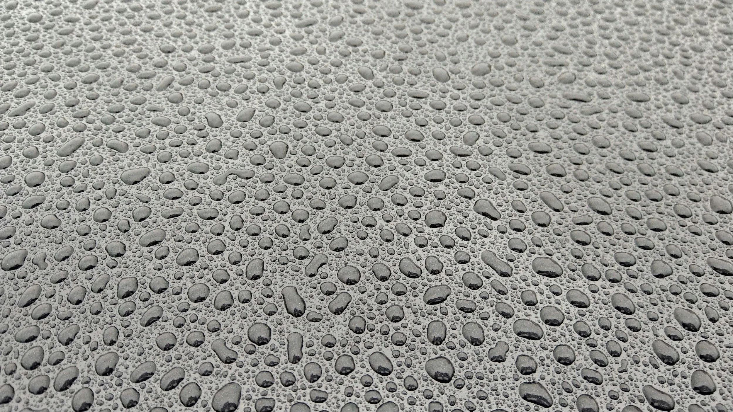 Close-up view of water droplets on a smooth surface.
