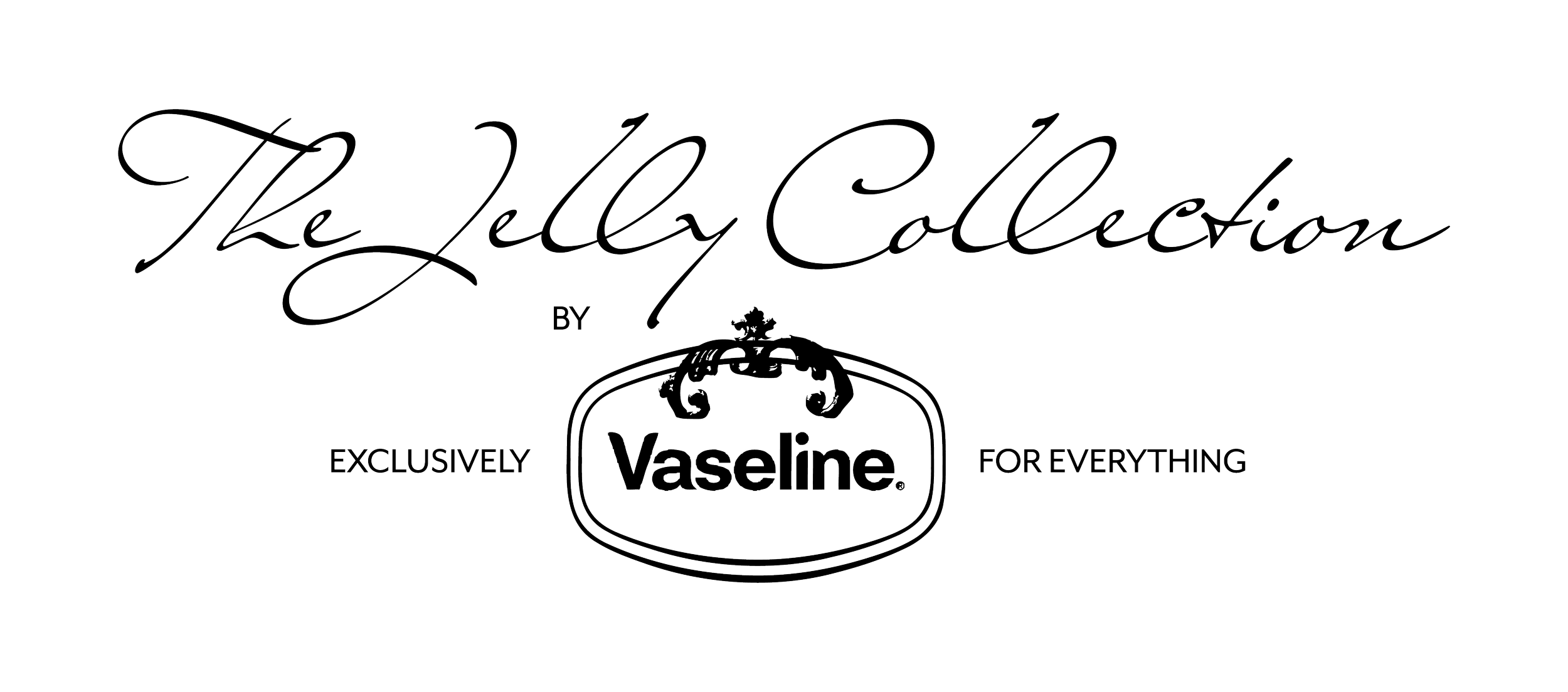 Logo for The Jelly Collection by Vaseline featuring elegant script text and a decorative emblem with the Vaseline brand name.