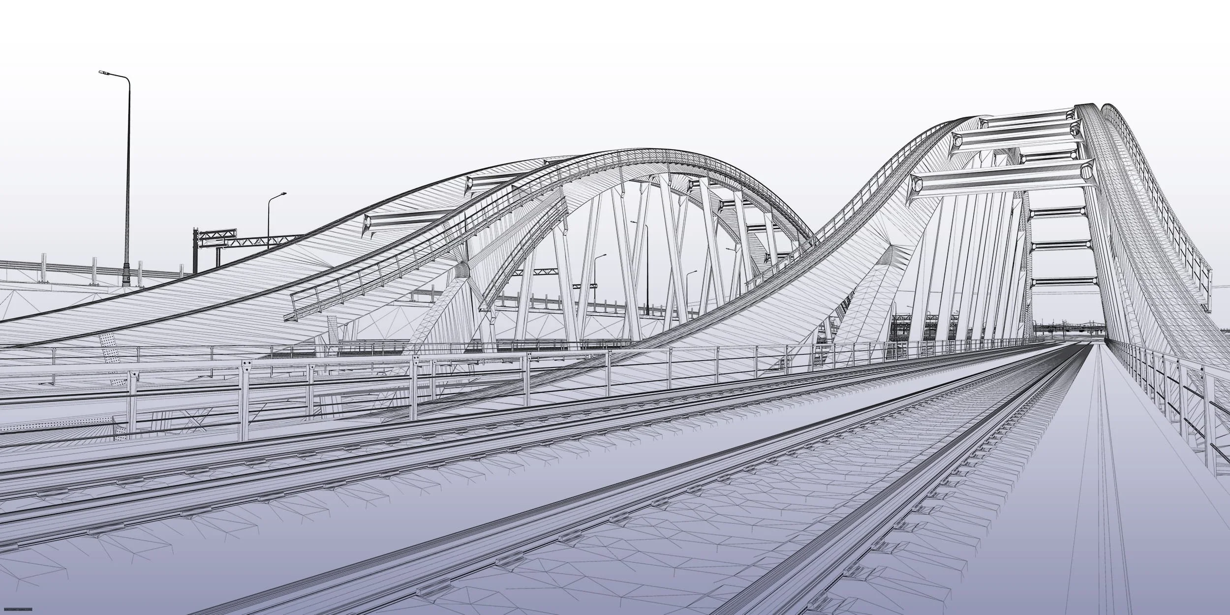 Digital wireframe model of bridge design