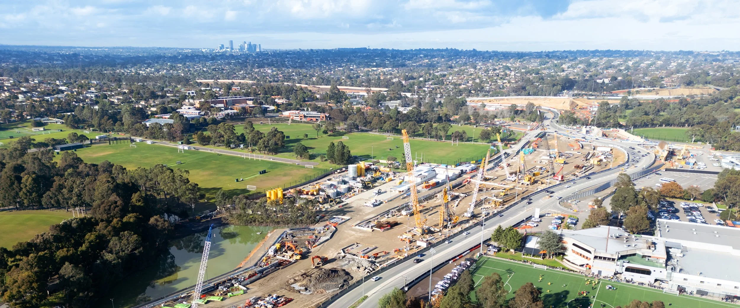 Aerial view of major road construction project