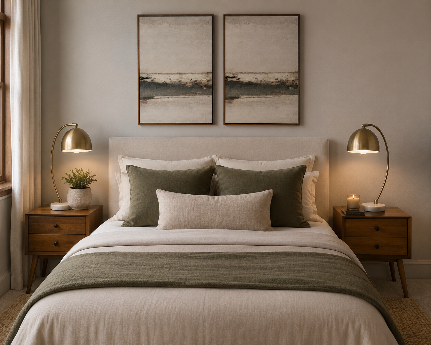 Mid-century modern wood nightstands (rental)