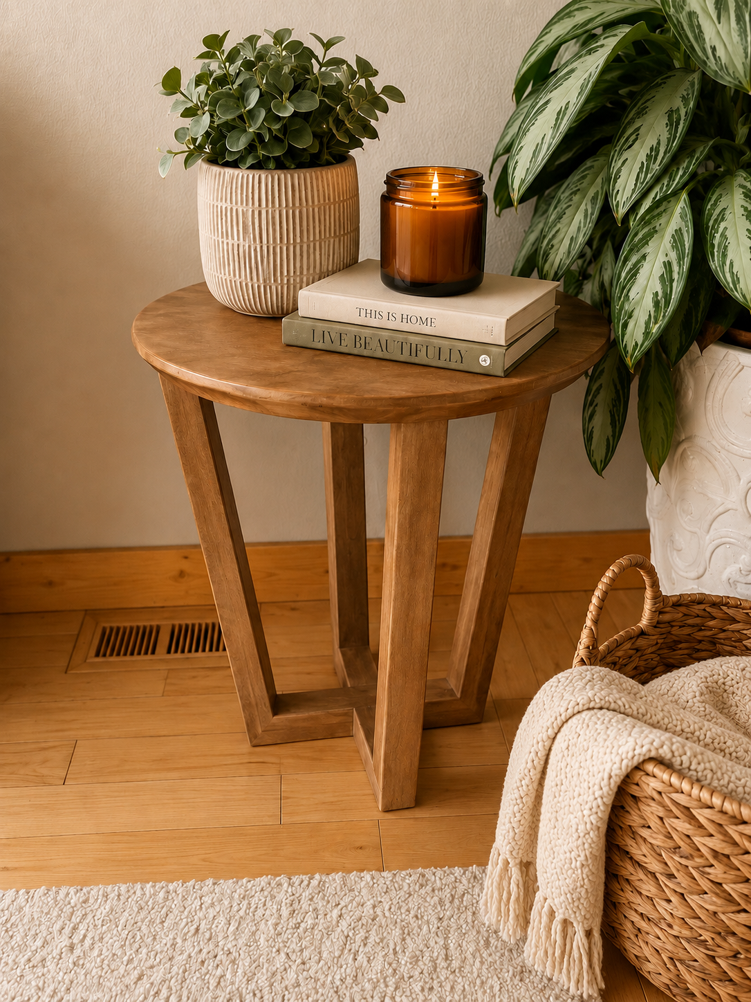 Modern round wood accent table