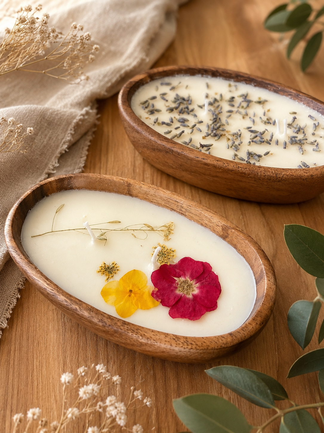 Botanical Wood Bowl Soy Wax Candle