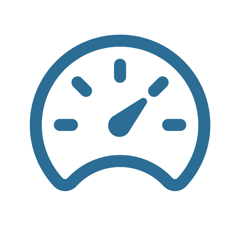 Graphical icon of a speedometer or gauge with a needle pointing to the right, indicating speed or performance.