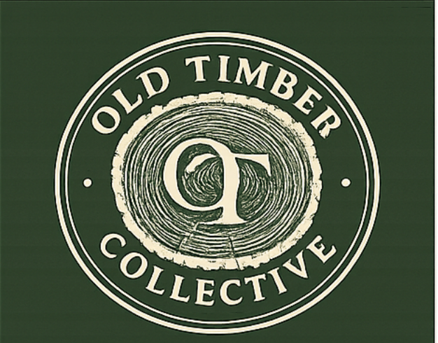 Logo for Old Timber Collective with stylized tree rings and initials 'OT' in the center on a green background.