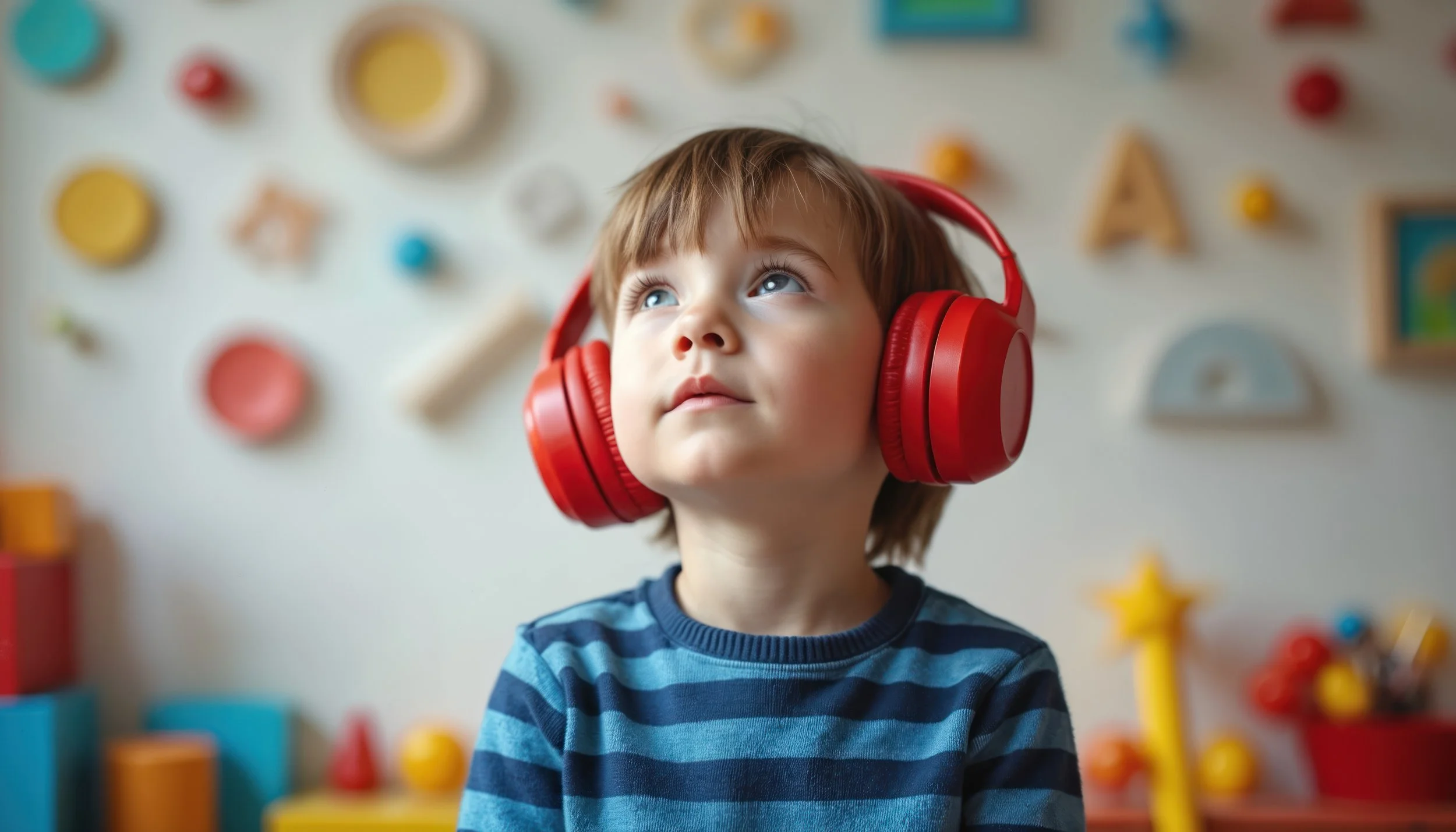 Sensory processing disordered child uses headphones.
