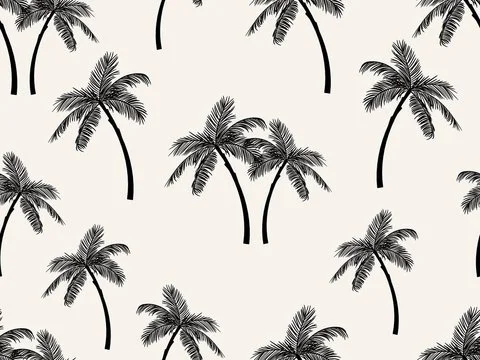 Pattern of black palm trees on a white background