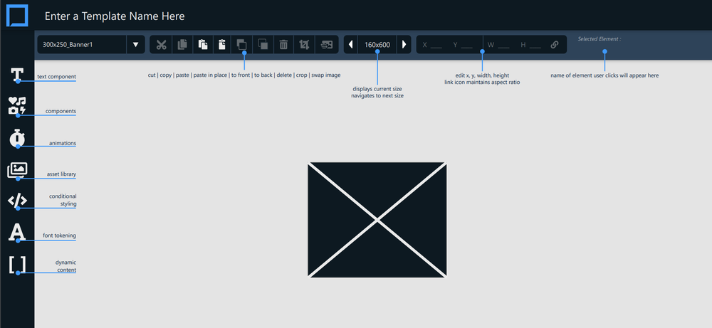 This is a screenshot of the final prototype for AdStudio. It leans more high-fidelity, with a ton of options for creating a digital advertisement.