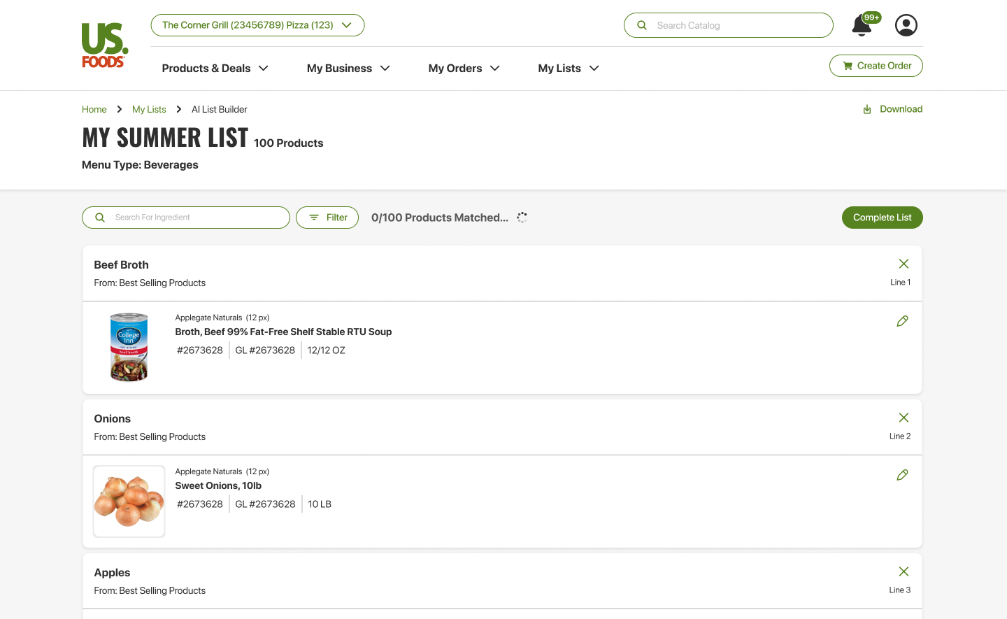 This is a screenshot of MOXe's AI List Builder on Desktop. It is a generated list titled "My Summer List," and has multiple products spanning the page.