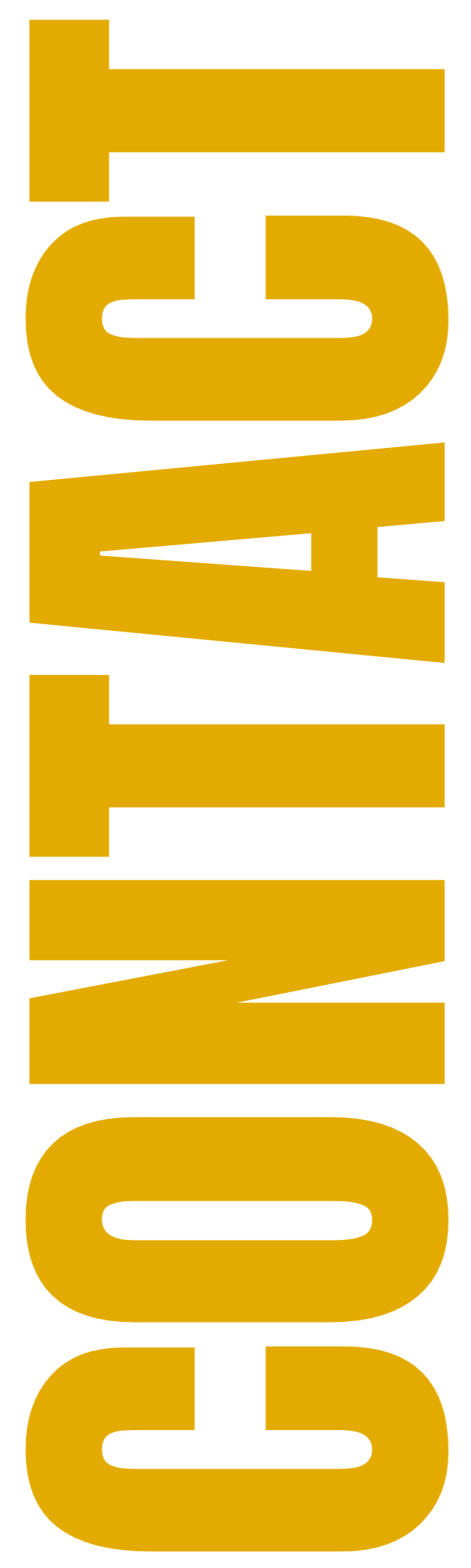 Vertical yellow text reading "CONTACT" on a white background.