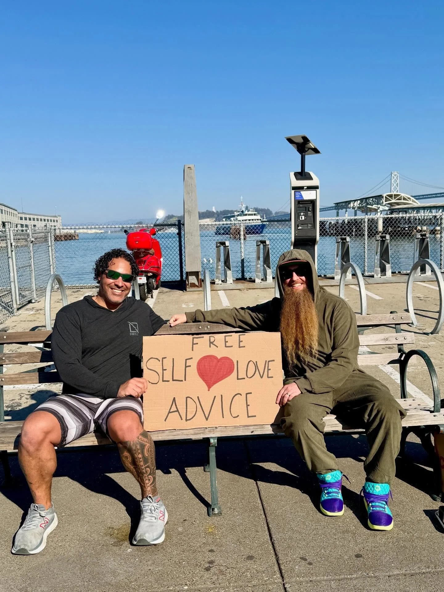 We pulled up to the Embarcadero with a sign that said FREE SELF LOVE ADVICE, and zero expectations&hellip; and San Francisco showed up.

People slowed down. Got curious. Sat with us. Then the real stuff came out.

Robert. Riya. @velt.4k (Velton). Jas