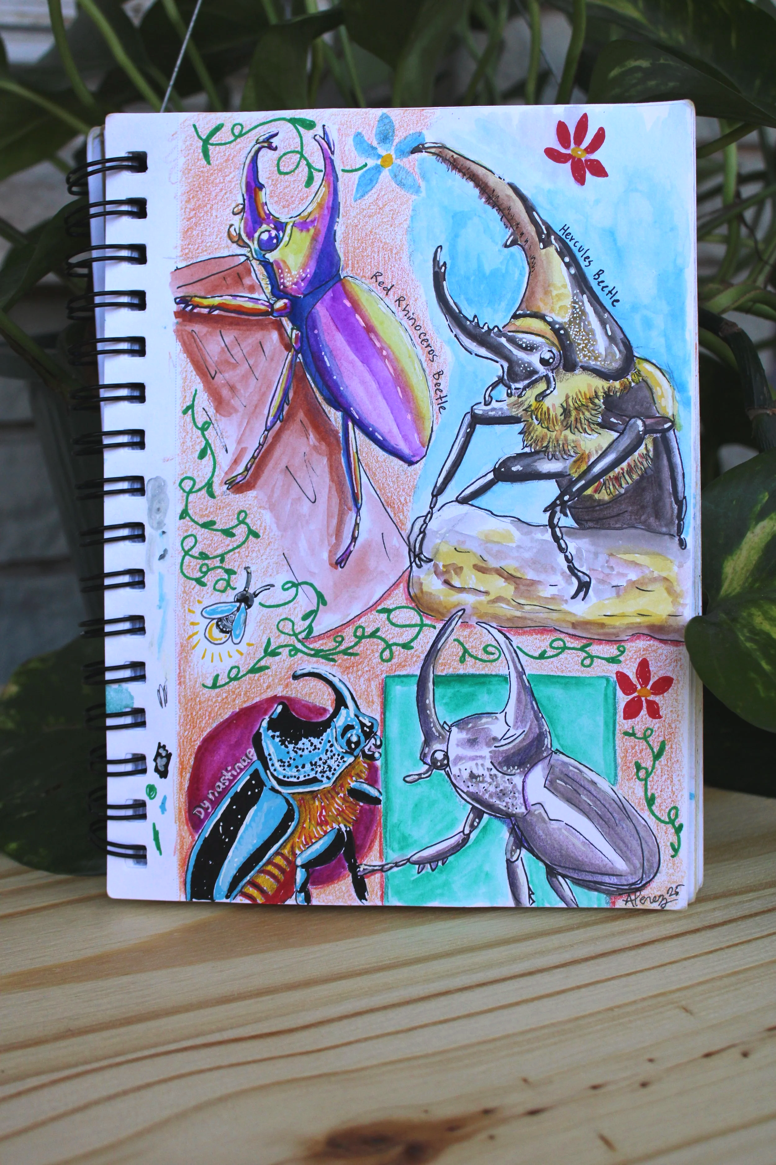 Beetles galore! Mixed media on 98lb paper