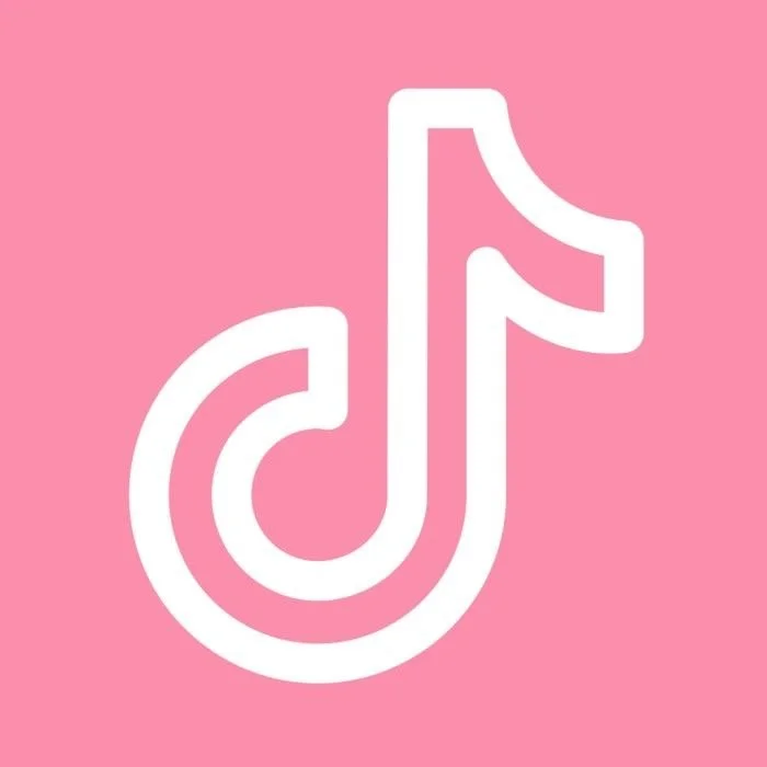 White TikTok logo on a pink background.