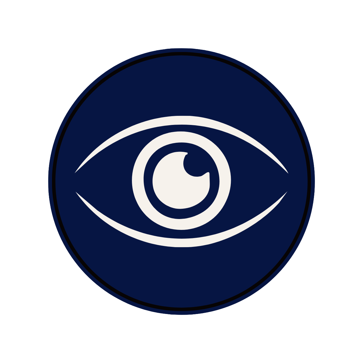 Stylized eye icon with a dark blue background, a white outline of an eye, and a white eye pupil in the center.