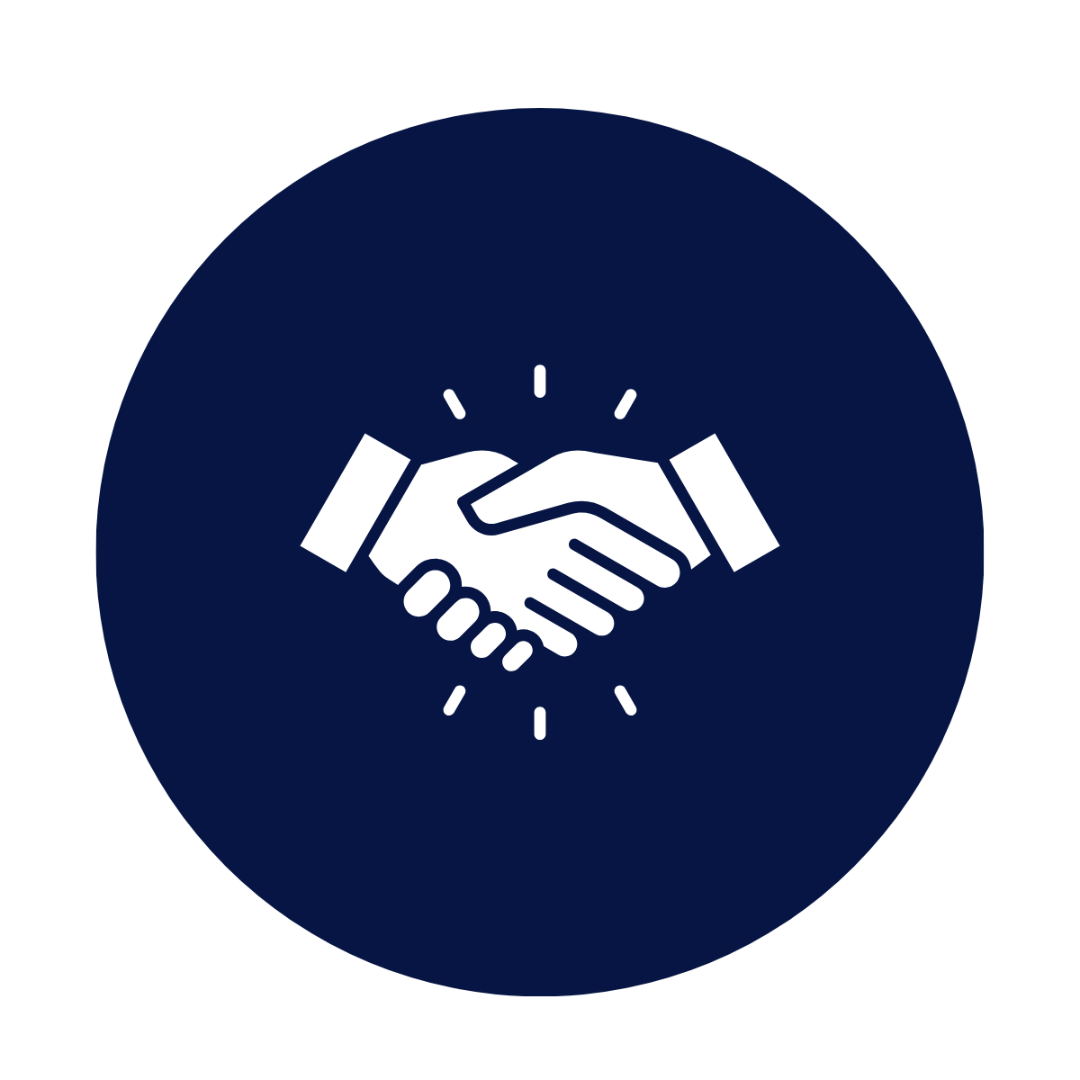 Icon of a handshake with lines and sparks around it, symbolizing agreement or partnership.