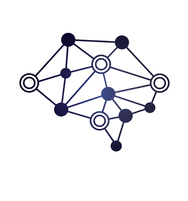 Abstract network of interconnected nodes and lines with some nodes having concentric circles representing a web or graph.