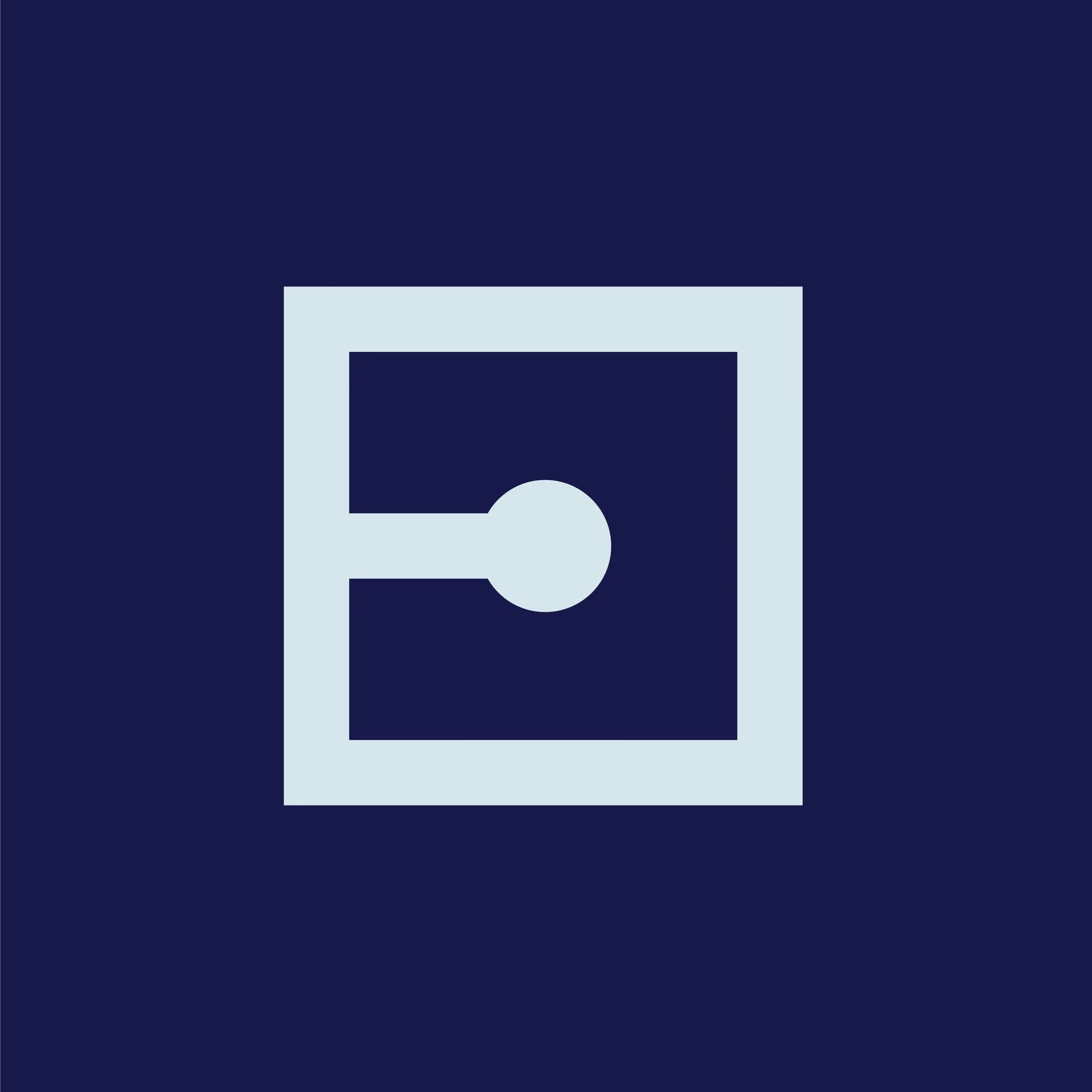 Graphic of a combination lock with a square border, a horizontal line, and a circular knob in the center.