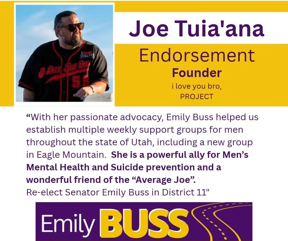 Thank you, Joe, for your support! 

&ldquo;With her passionate advocacy, Emily Buss helped us establish multiple weekly support groups for men throughout the state of Utah, including a new group in Eagle Mountain.  She is a powerful ally for Men&rsqu