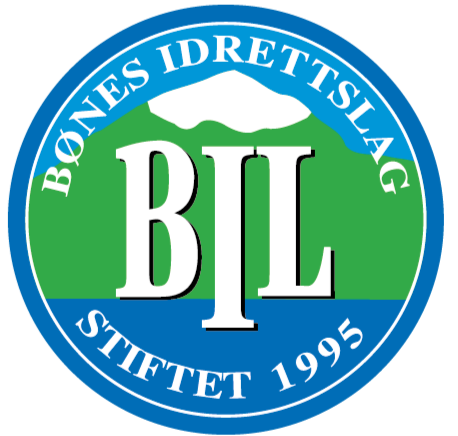 Logo for Bjons Idrettslag, established in 1995, with green, blue, and white colors, featuring mountains and water.