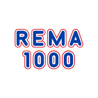 Tekst med 'REMA 1000' i blå og røde farger