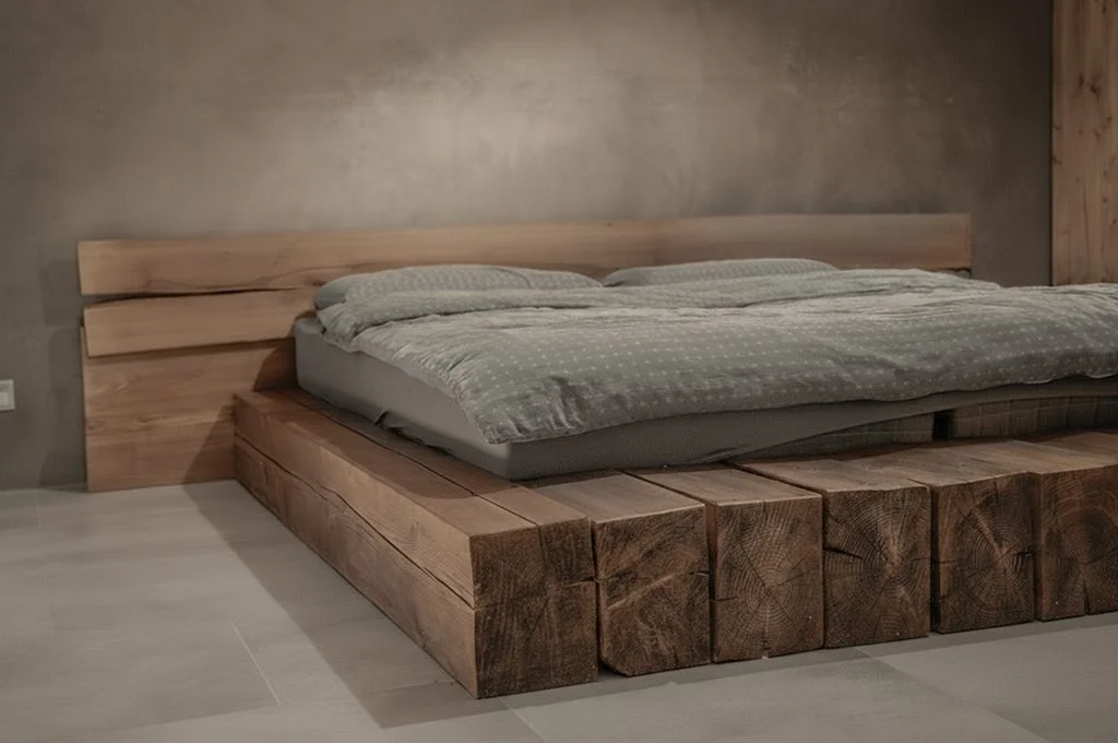 Smreková posteľ s bukovým čelom