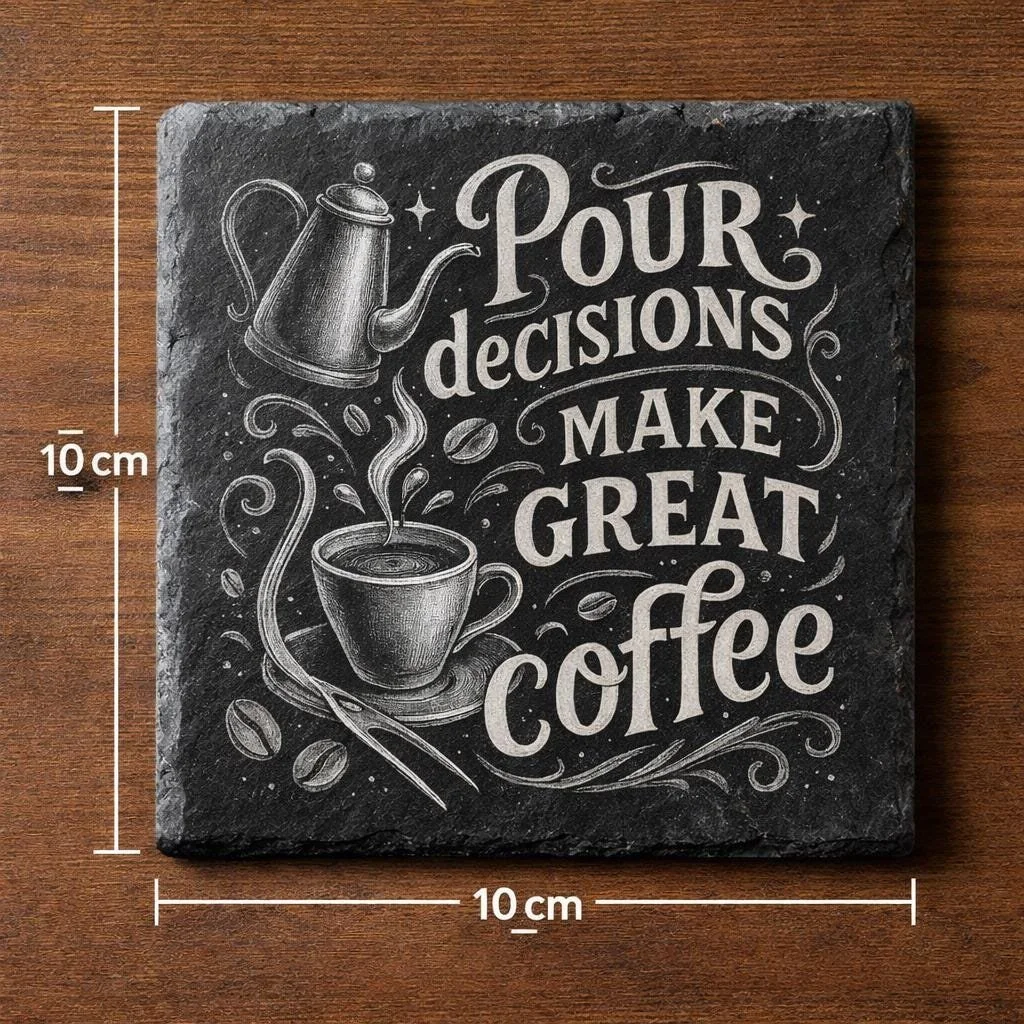 Gravierte Schieferplatte 10x10cm - Kaffee Motive