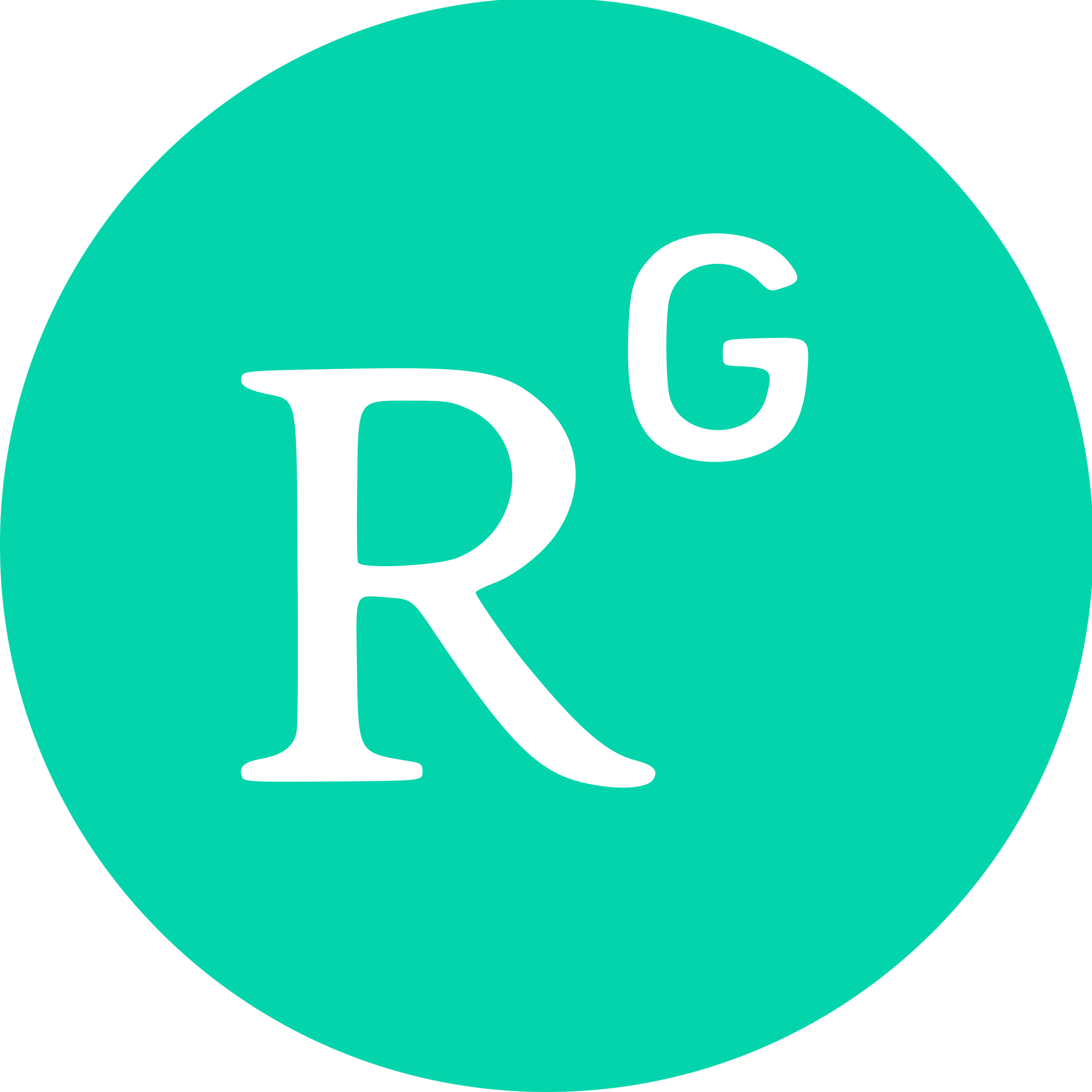 A teal circular logo with the letters R and G in white, with R being larger and positioned to the left and G smaller and positioned above and to the right of R.