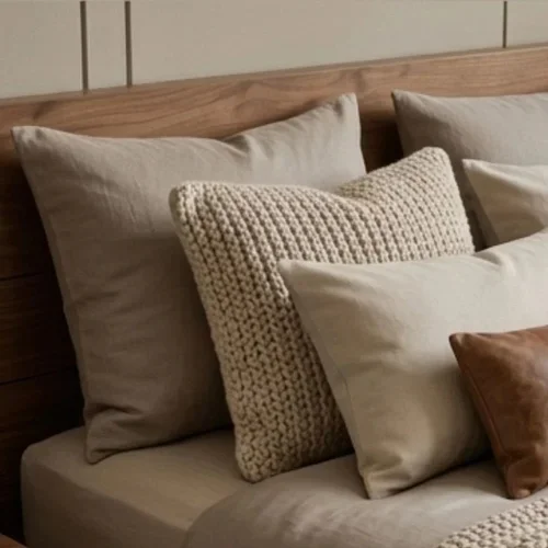 Layered cushions and textured fabrics from a Melbourne interior styling service