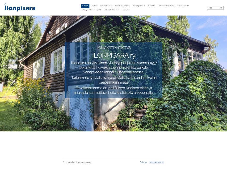 Kuva Ilonpisara yrityksen verkkosivujen etusivusta.