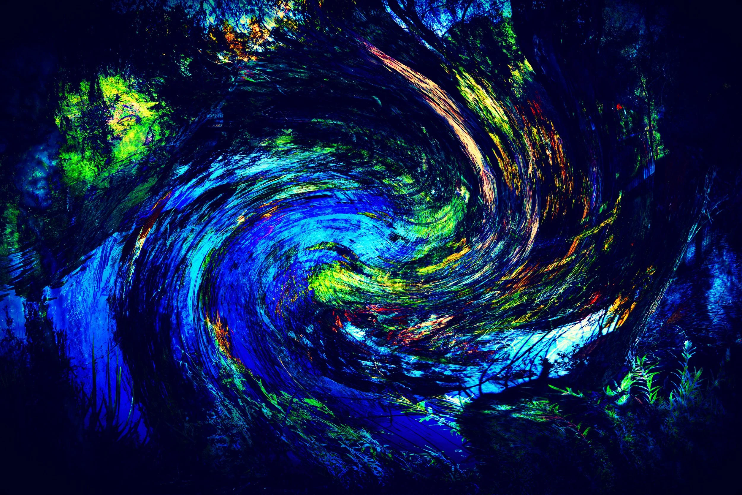 Swirling structures and vortexes intensify instability, suggesting motion without destination, or the pull of an emotional undertow.