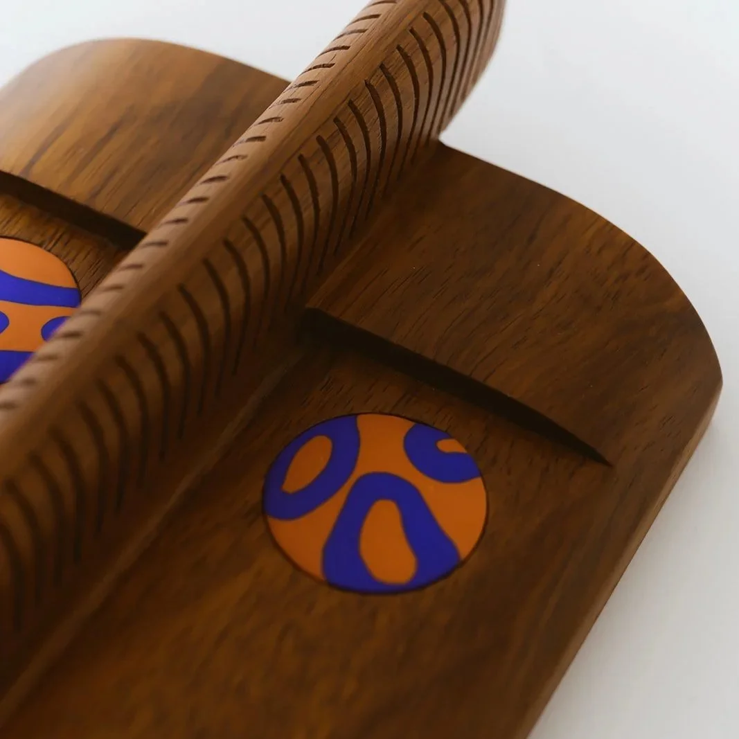 Thalos hand-carved decorative wall mask in natural Kambala wood with expressive eye detail