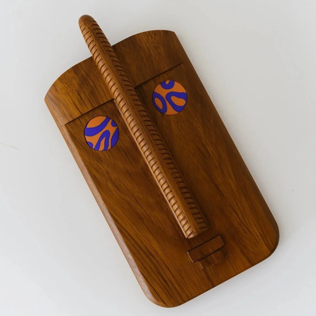 Thalos hand-carved decorative wall mask in natural Kambala wood with expressive eye detail