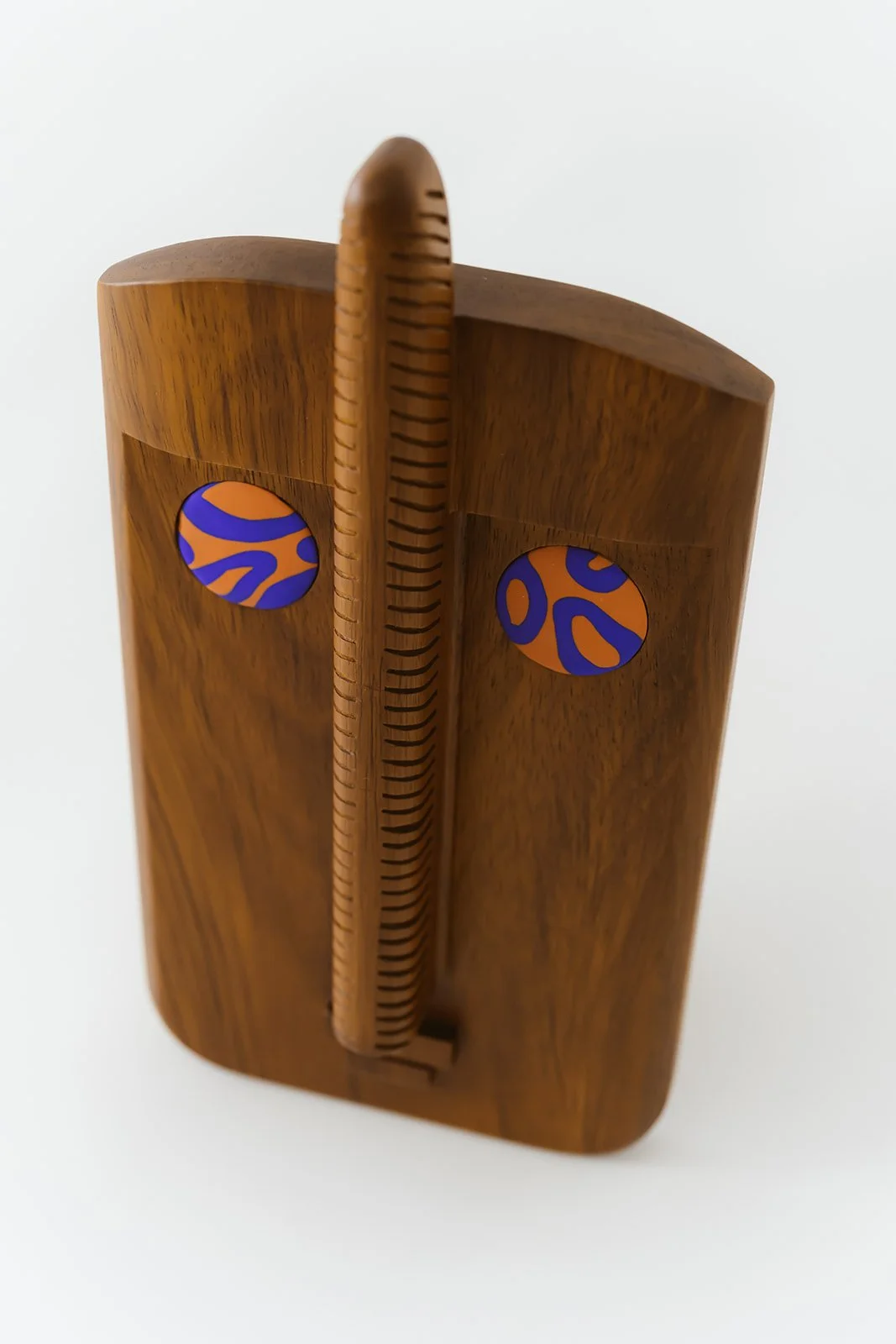 Thalos hand-carved decorative wall mask in natural Kambala wood with expressive eye detail